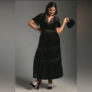 NWOT Anthropologie The Somerset Maxi Dress: Velvet Edition Gunmetal Grey
